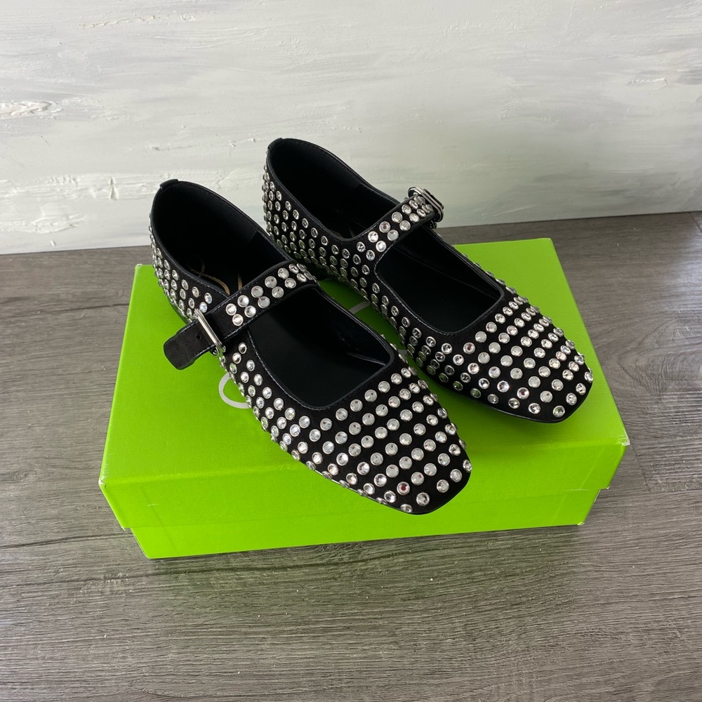 Sam Edelman Michaela Gems Studded Black Mary Jane Shoes